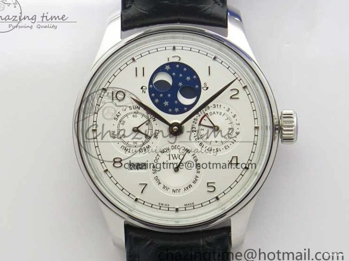 MIROTIME 0128 Portugieser Perpetual Calendar IW503406 V9F 1:1 Best Edition Silver Dial on Black Leather Strap A FastDry 7115